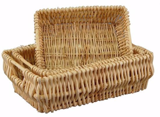 Picture of Rectangle Willow Basket Set with Inlaid Side Handles-Natural(3 Sizes)