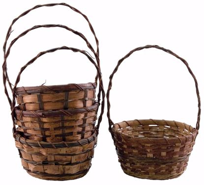 Picture of 4 Asst Round Stained Weave Bamboo W/Handle 8"