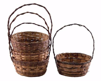 Picture of 4 Asst Round Stained Weave Bamboo W/Handle 10"