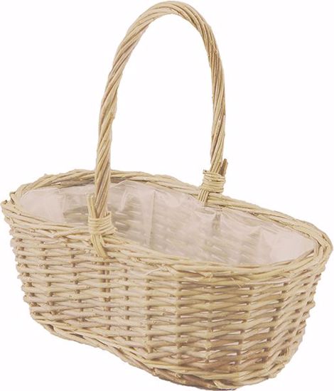 Picture of Lined Willow Double Bloomer Peanut Basket with Handle - Bleached