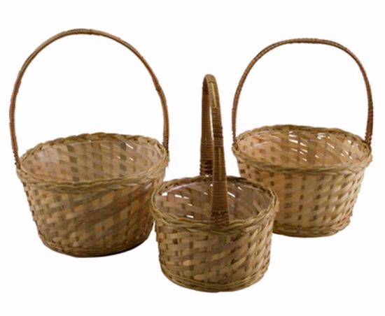 Picture of Round Bamboo Basket with Handle Set-Natural (3 Sizes - Hard Liner Incl.)