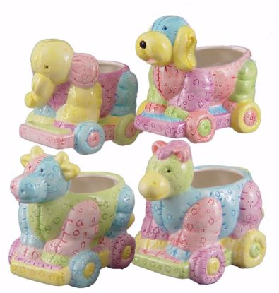Picture of 4 Asst Pastel Animal Pull Along Baby Planter