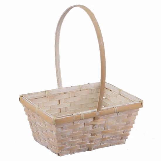 Picture of 7.5" Rectangular Bamboo Basket with Handle-Whitewash (Hard Liner Incl.)