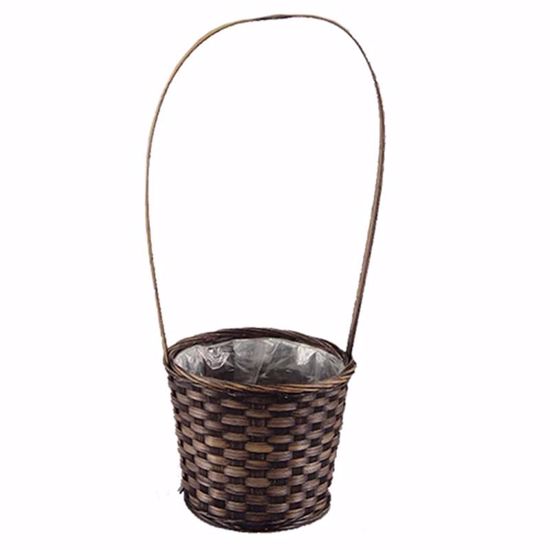 Picture of 7" Lined Bamboo Basket with Handle-Stained
