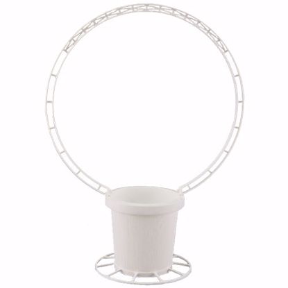 Picture of Diamond Line Round Funeral Basket with Handle - White
