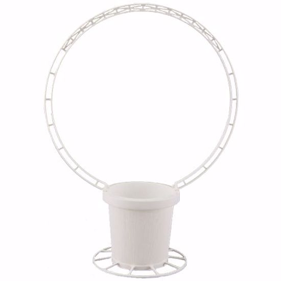 Picture of Diamond Line Round Funeral Basket with Handle - White