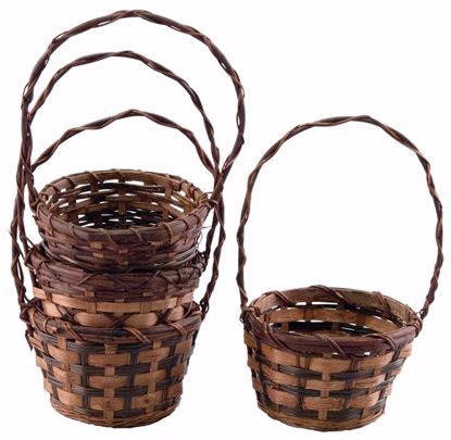 Picture of 4 Asst Round Stained Weave Bamboo W/Handle 6"