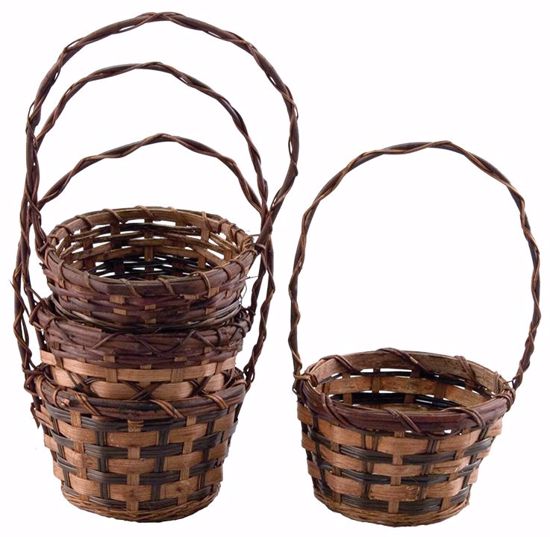 Picture of 4 Asst Round Stained Weave Bamboo W/Handle 6"