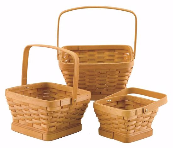 Picture of S/3 Square Chipwood W/Bale Handle Honey