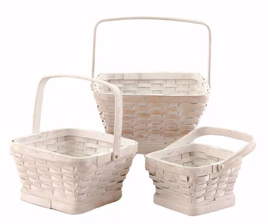 Picture of Square Chipwood Basket Set-Natural (3 Sizes, Hard liner incl.)-Whitewash