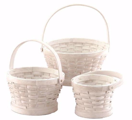 Picture of Round Chipwood Basket Set-Whitewash (Hard liner incl.)