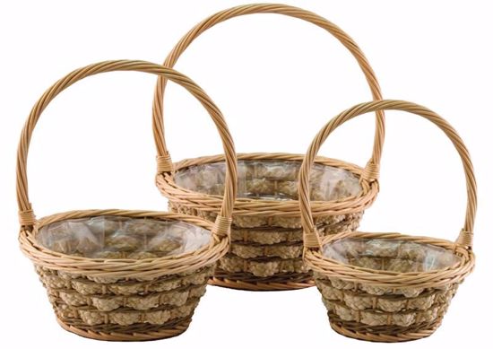 Picture of Lined Round Willow and Rope Basket Set with Handle (3 Sizes)