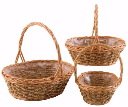 Picture of Lined Oval Willow Basket Set with Handle (3 Sizes)