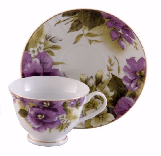 Picture of Lavender/Purple Flowered Porcelain Teacup & Saucer