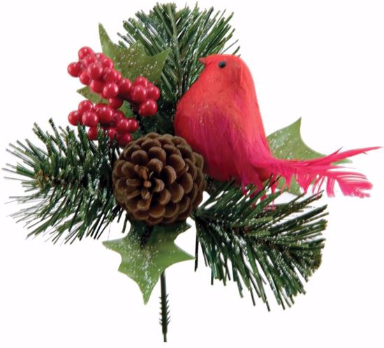 Picture of Holiday Red Bird/ Berry/ Holly Pick (7.5")
