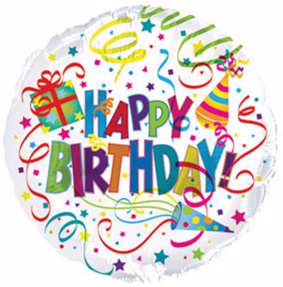 Picture of 17" 2-Sided Foil Balloon: Happy Birthday Party Hat & Horn