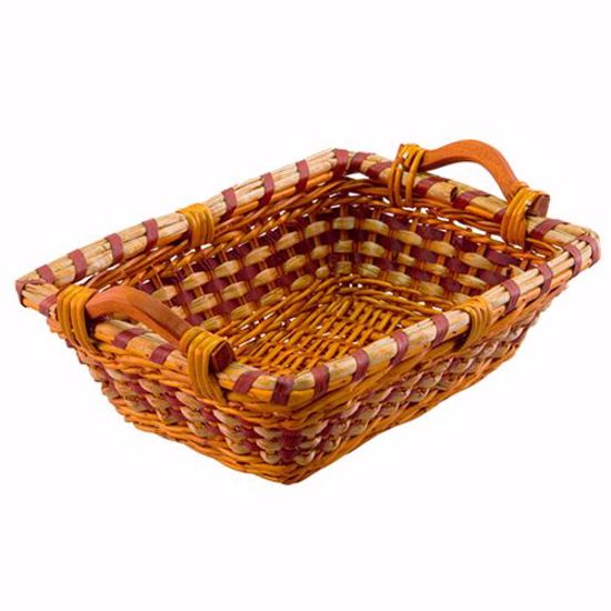 Picture of 17" Rectangular Rope and Willow Basket with Wood Ear Handles-Honey