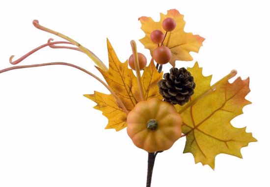 Picture of Fall Theme 11" Orange/Yellow Pumpkin-Berry-Maple Pick