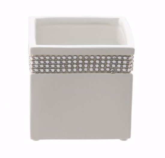 Picture of Square White Ceramic Planter with Rhinestones