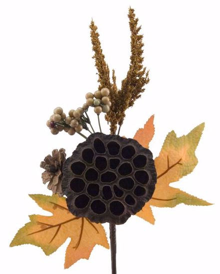 Picture of Fall Theme 12" Green Lotus Pod-Cone-Berry-Maple Pick