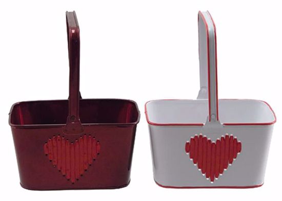 Picture of Rectangle Metal Baskets w/Heart Design & Bale Handle