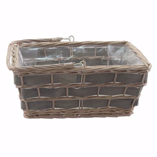 Picture of Lined Rectangular Gray Woodchip Basket with Bale Handle