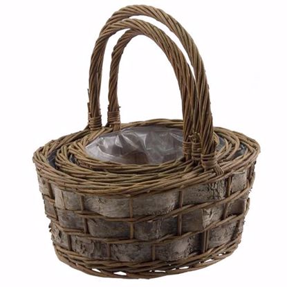 Picture of Lined Oval Willow and Chipwood Basket Set-Dark Stain (3 Sizes)