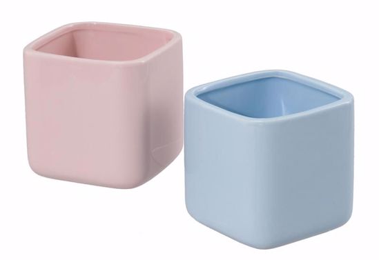 Picture of 2 Asst Square Pink & Blue Ceramic Container 3.5"