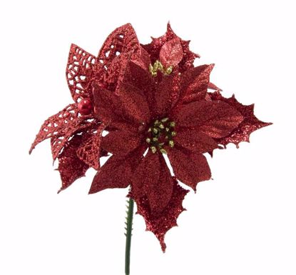 Picture of 10" Mica Red Poinsettia-Holly Pick