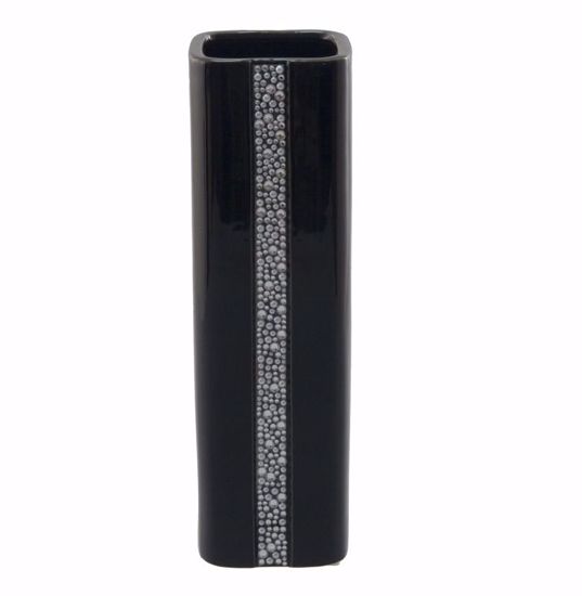 Picture of 12.5" Black Ceramic Vase w/Pearl & Rhinestone Décor