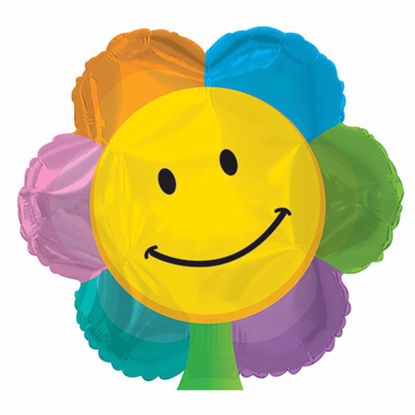 Picture of 17" 2-Sided Foil Balloon: Smiley Face Flower Shape