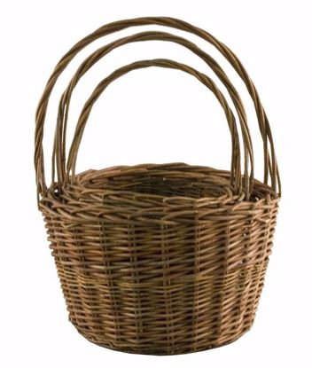 Picture of Tall Round Willow Basket Set with Handle -Rustic Stain (3 Sizes)