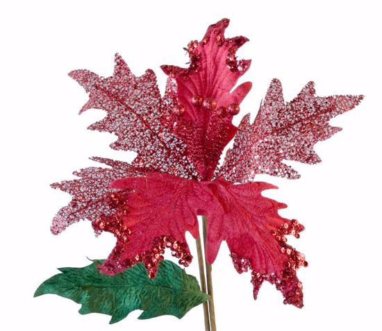 Picture of Red Glitter Poinsettia Stem (26")
