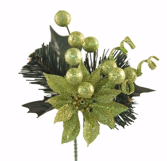 Picture of Holiday Green Poinsettia Berries Pick (7.5")