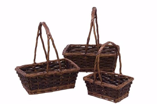 Picture of Rectangular Chipwood/Willow Basket Set -Stained  (3 Sizes - Hard Liner Incl.)
