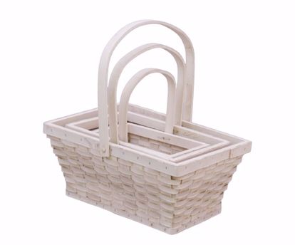 Picture of Rectangle Chipwood Basket Set-Whitewash (3 Sizes, Hard Liner Incl.)