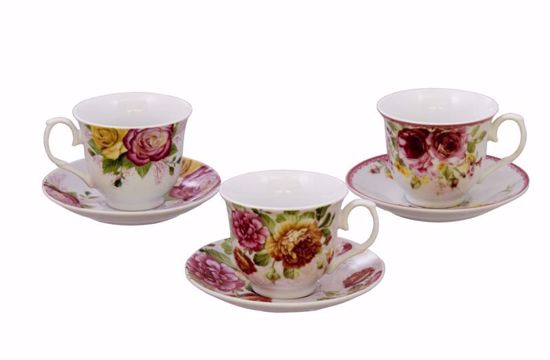 Picture of 3 Asst Floral Porcelain Teacup & Saucer