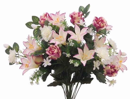 Picture of Pink and White Easter Lily Rose Bud Mixed Floral Bush (24 Stems, 21")