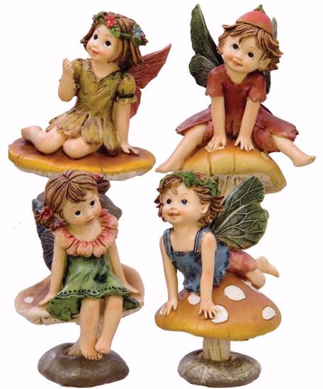 Picture of 4.75" Polyresin Fairy On Mushroom - 4 Assorted