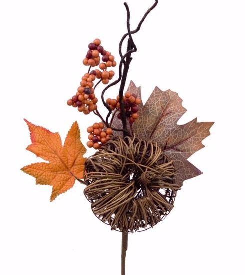 Picture of Fall Theme 16" Pumpkin Berry Maple Leaves Pick