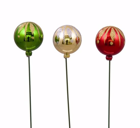 Picture of Holiday Glitter Ball Pick  (13.75", 4 Assorted)