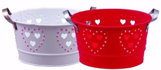 Picture of 2 Asst Round Metal Planters w/Heart Design & Ear Handle