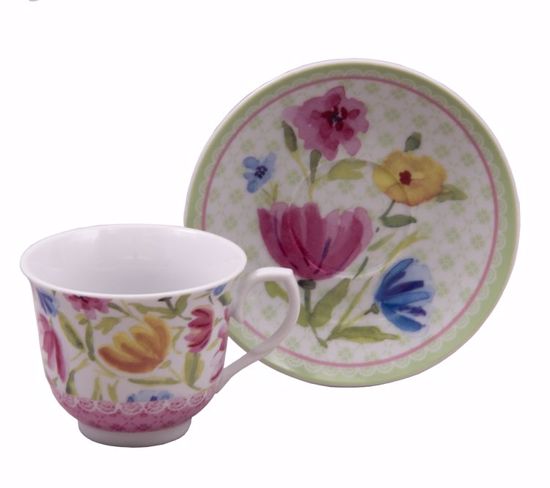 DirectFloral. Pink Tulip Porcelain Teacup & Saucer