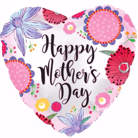 Picture of 17" 2-Sided Foil Balloon: Happy Mother's Day Crazy Flowers Heart