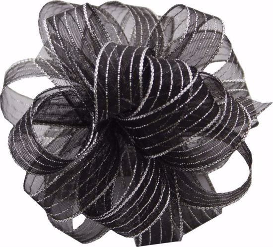Picture of #3 Striped Chiffon Ribbon - Black/Silver