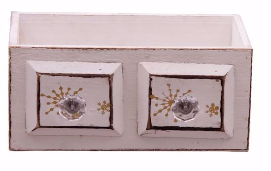 Picture of Wood Drawer Planter With Gold Snowflakes 9"