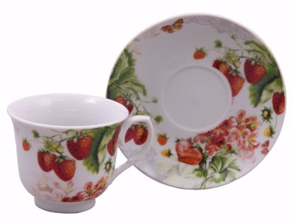 Picture of Red Strawberry Porcelain Teacup & Saucer