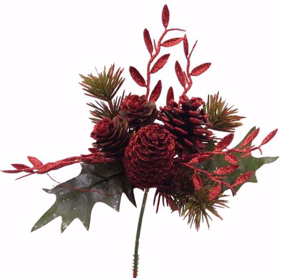 Picture of Holiday Red Leaves Pine Holly Pick (8.5")