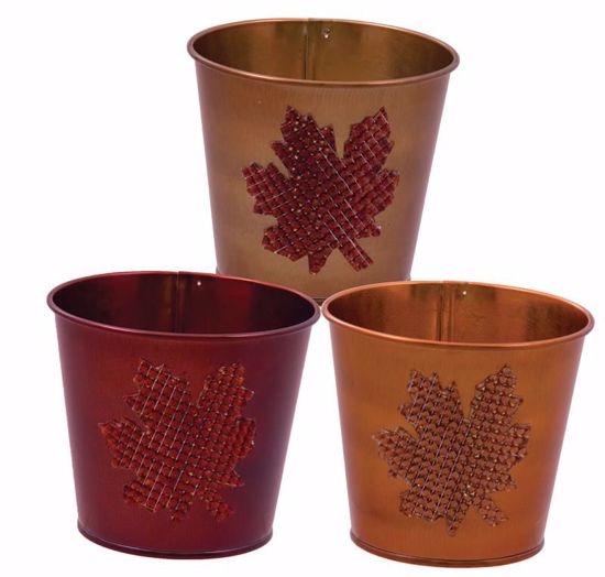 Picture of 3 Assorted Metal Pot Covers With Leaf Design