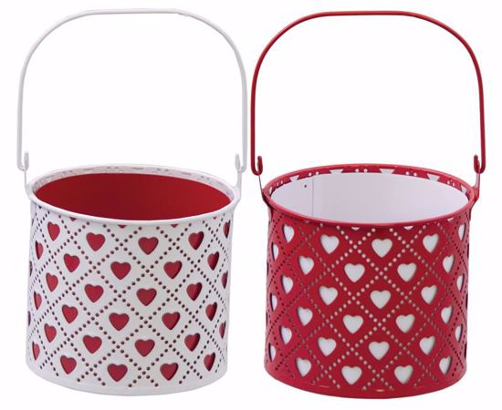 Picture of 2 Assorted Metal Pail w/Cut Out Hearts